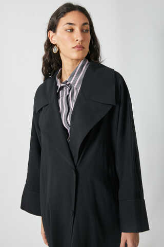 Kruvaze Keten Trenç Siyah - 5