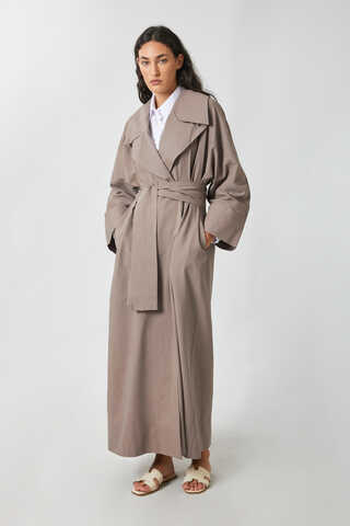 Kruvaze Keten Trenç Vizon - 3