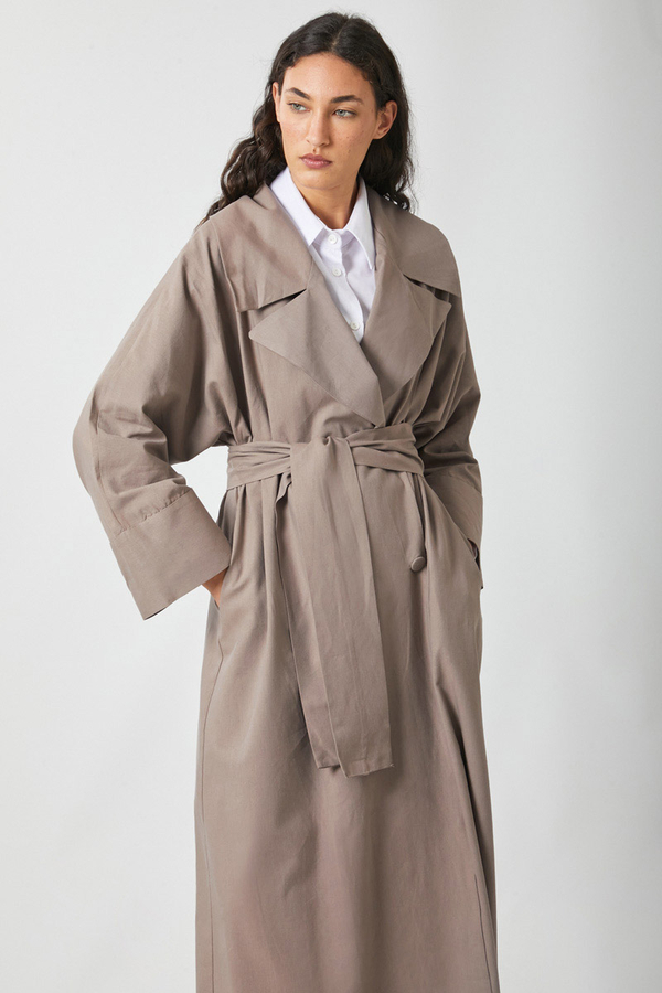 Kruvaze Keten Trenç Vizon - 4