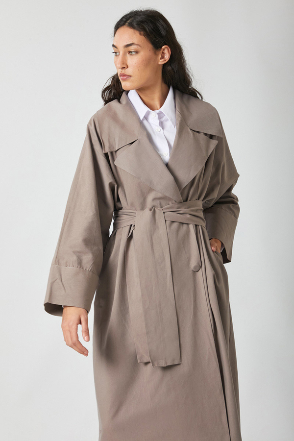 Kruvaze Keten Trenç Vizon - 6