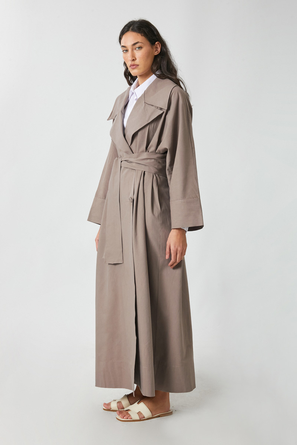 Kruvaze Keten Trenç Vizon - 7