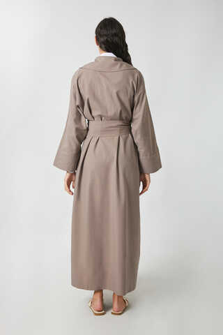 Kruvaze Keten Trenç Vizon - 15