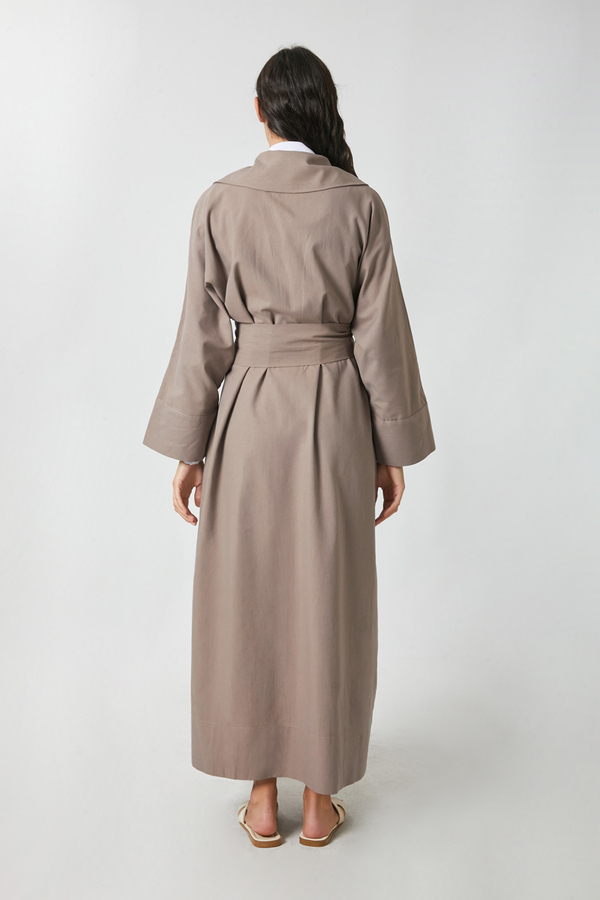 Kruvaze Keten Trenç Vizon - 15