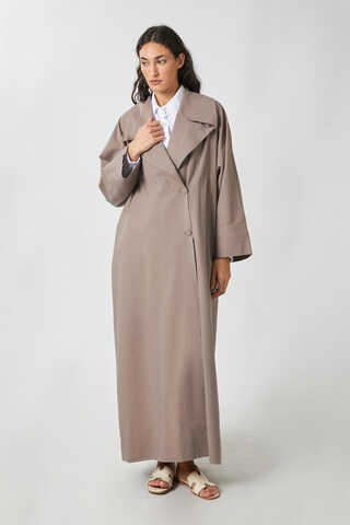 Kruvaze Keten Trenç Vizon - 8