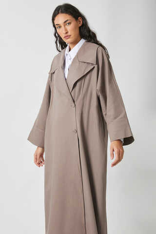 Kruvaze Keten Trenç Vizon - 9