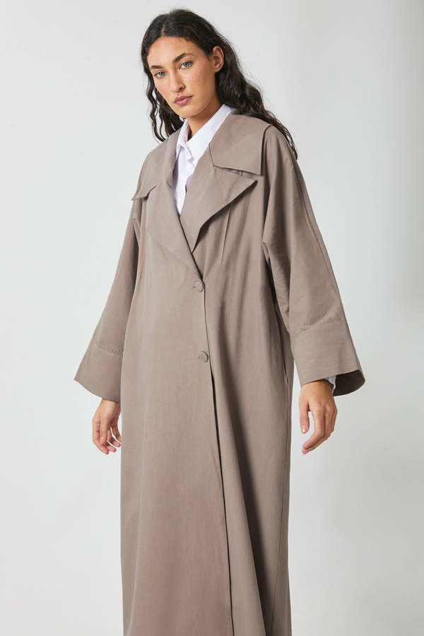 Kruvaze Keten Trenç Vizon - 9