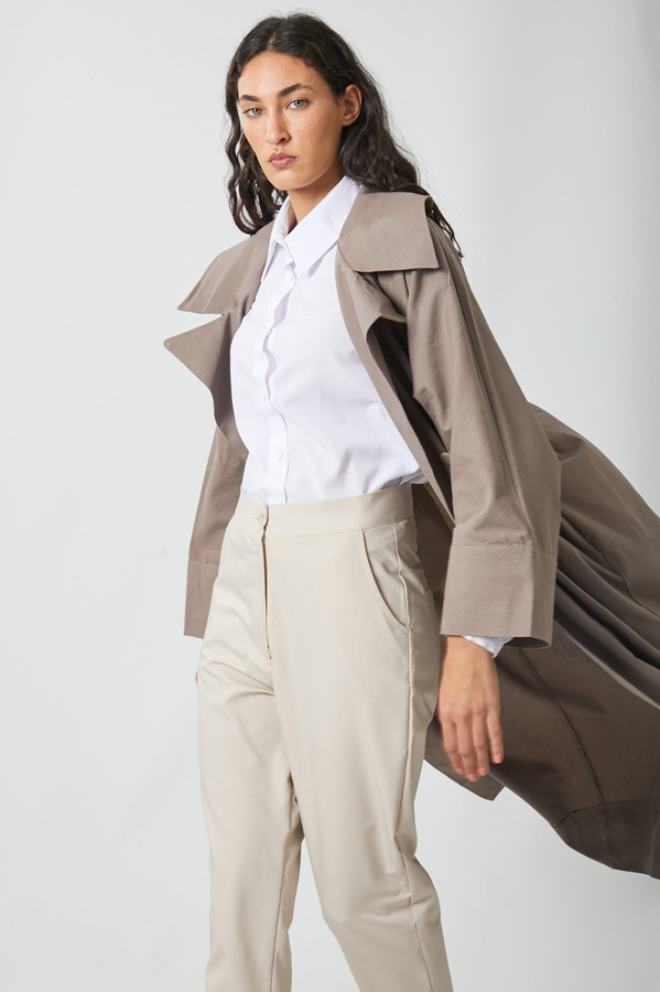 Kruvaze Keten Trenç Vizon - 10