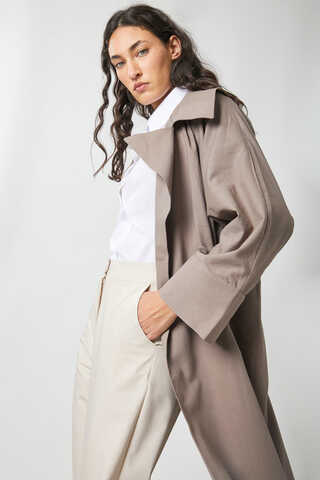 Kruvaze Keten Trenç Vizon - 13