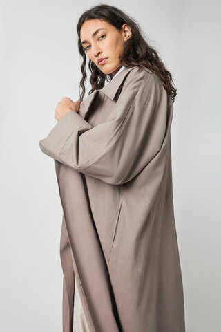 Kruvaze Keten Trenç Vizon - 14