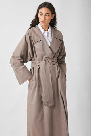 Kruvaze Keten Trenç Vizon - 4