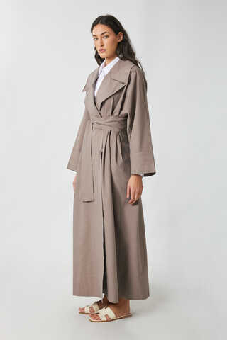 Kruvaze Keten Trenç Vizon - 7