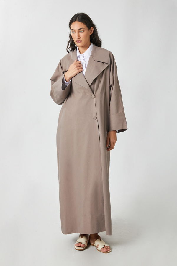 Kruvaze Keten Trenç Vizon - 8