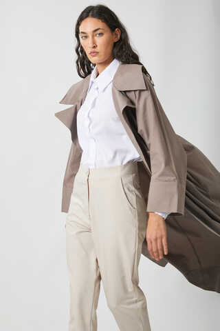 Kruvaze Keten Trenç Vizon - 10