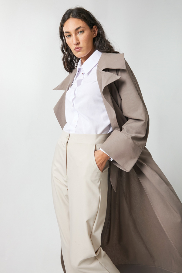 Kruvaze Keten Trenç Vizon - 11