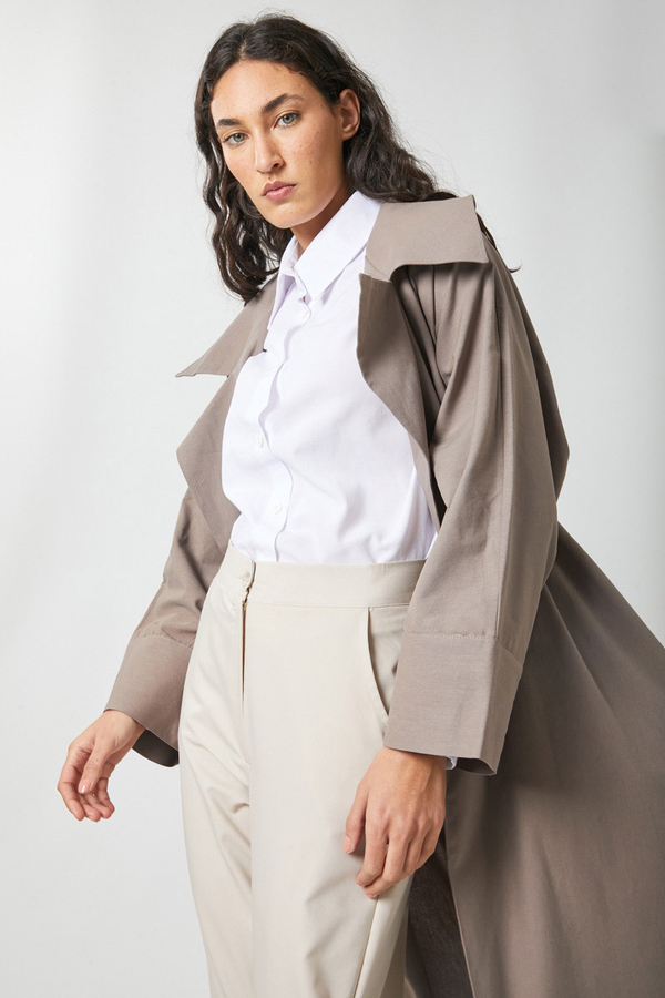 Kruvaze Keten Trenç Vizon - 12