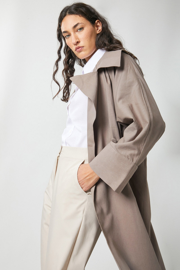 Kruvaze Keten Trenç Vizon - 13