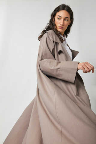 Kruvaze Keten Trenç Vizon - 2