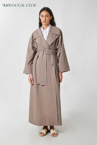 Kruvaze Keten Trenç Vizon - 1