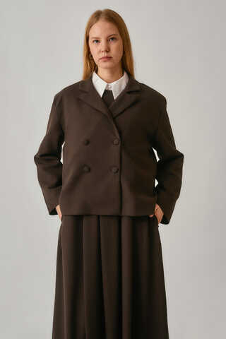 Kruvaze Kısa Ceket Acı Kahve - 5