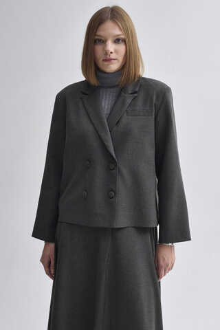 Kruvaze Kısa Ceket Antrasit - 1