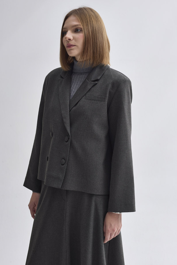 Kruvaze Kısa Ceket Antrasit - 10