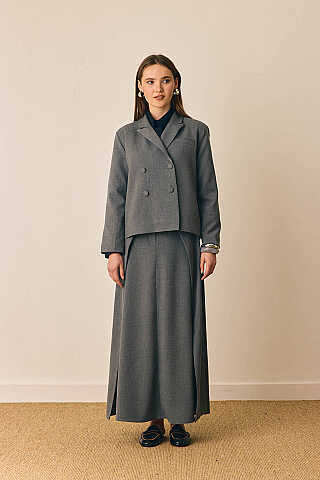 Kruvaze Kısa Ceket Gri - 1