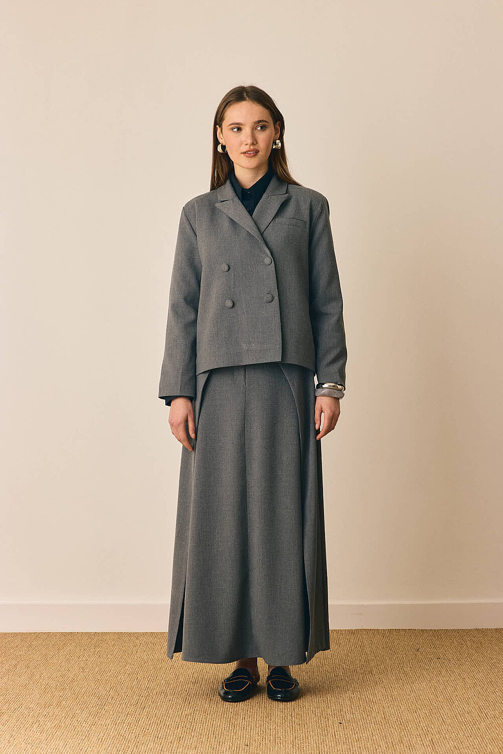 Kruvaze Kısa Ceket Gri - 1