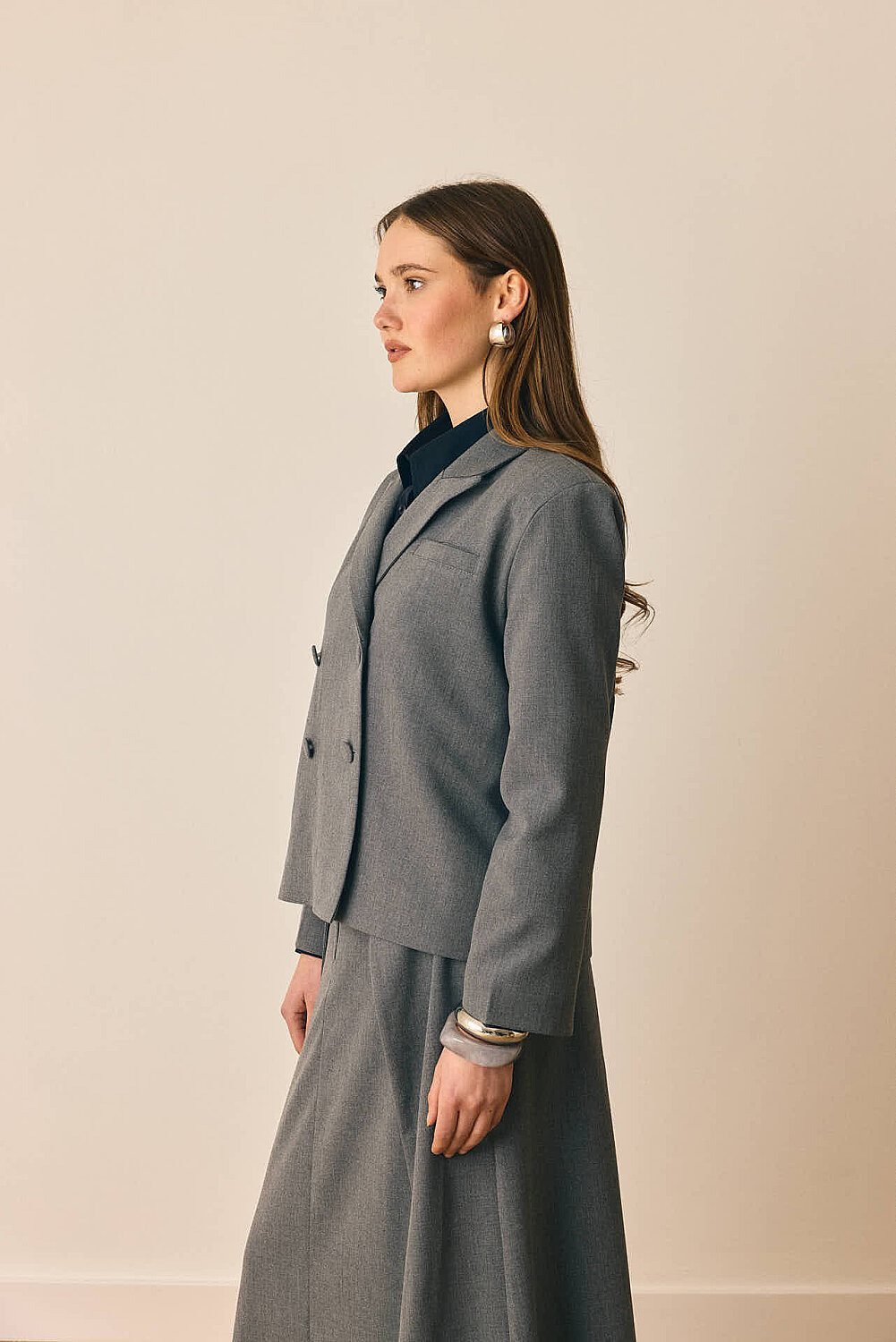 Kruvaze Kısa Ceket Gri - 3