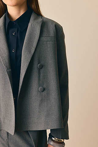 Kruvaze Kısa Ceket Gri - 6