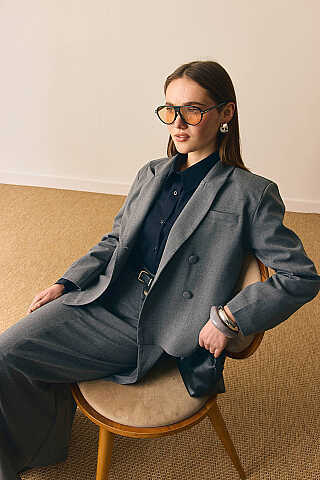 Kruvaze Kısa Ceket Gri - 8