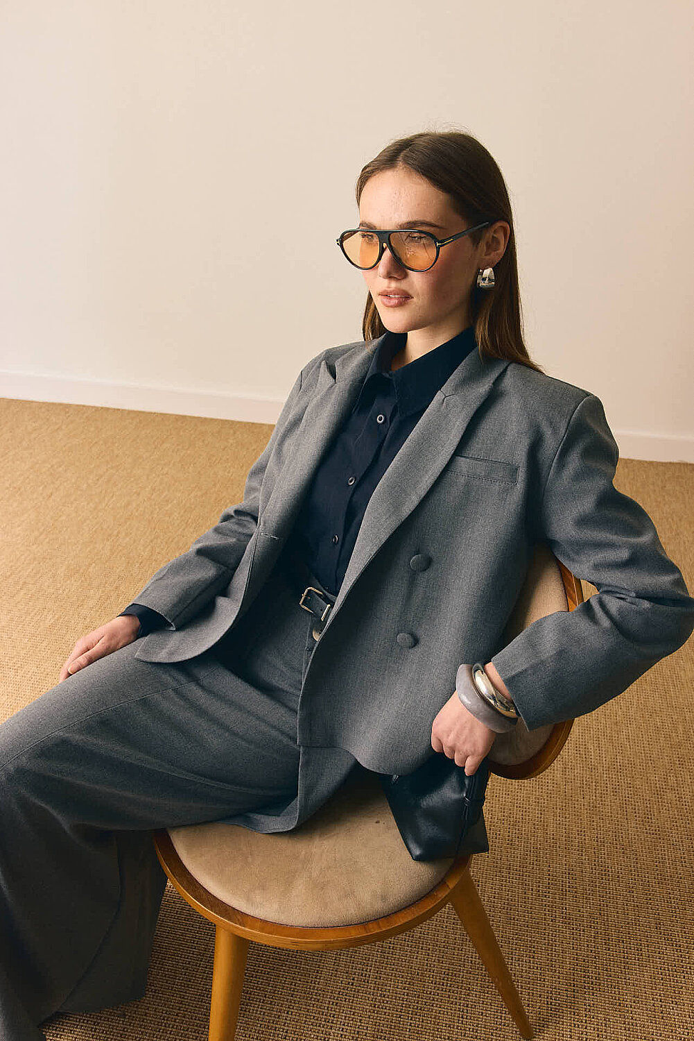 Kruvaze Kısa Ceket Gri - 8