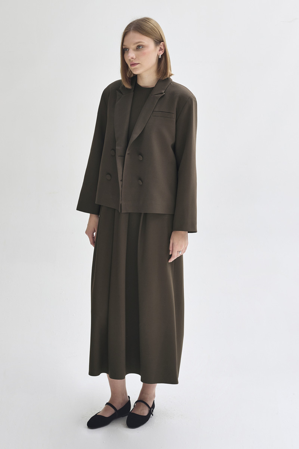 Kruvaze Kısa Ceket Kahverengi - 3