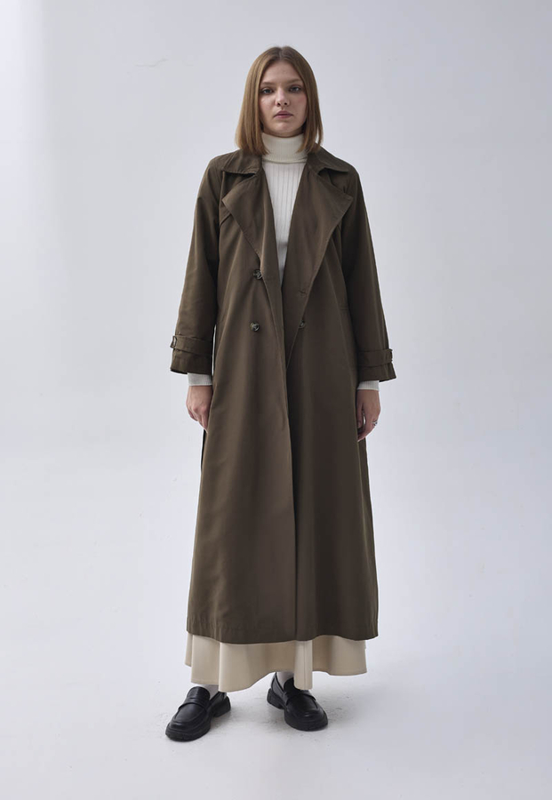 Kruvaze Klasik Trençkot Koyu Haki - 2