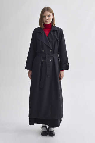 Kruvaze Klasik Trençkot Siyah - 1