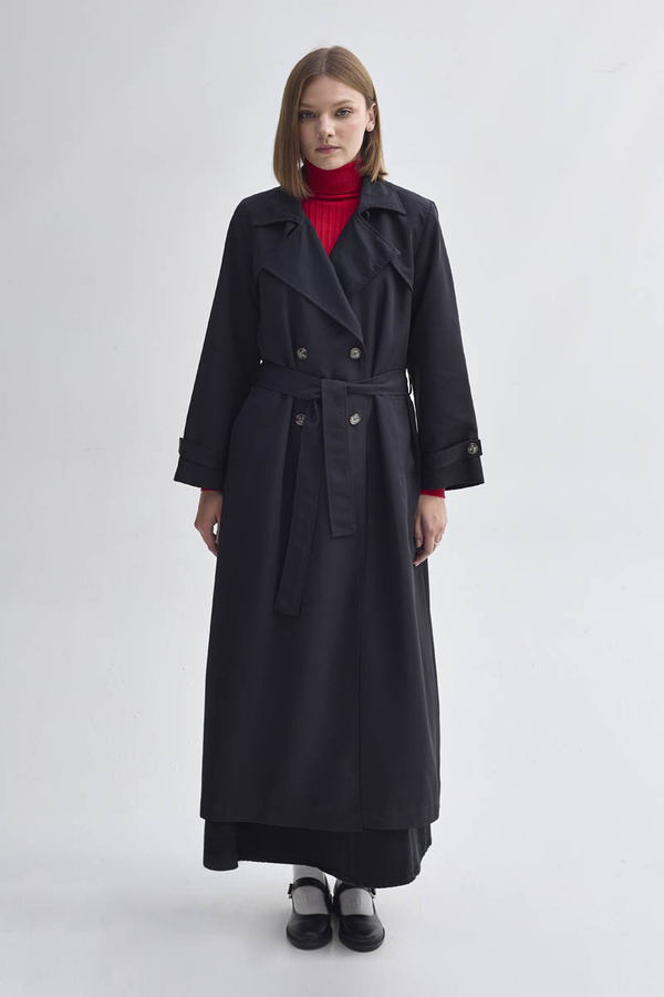 Kruvaze Klasik Trençkot Siyah - 1