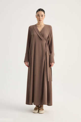 Kruvaze Krep Abaya Kahverengi - 2