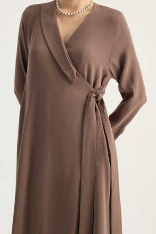 Kruvaze Krep Abaya Kahverengi - 6