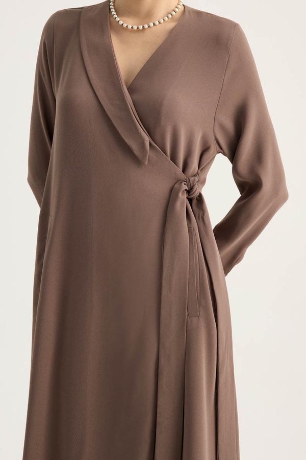 Kruvaze Krep Abaya Kahverengi - 6