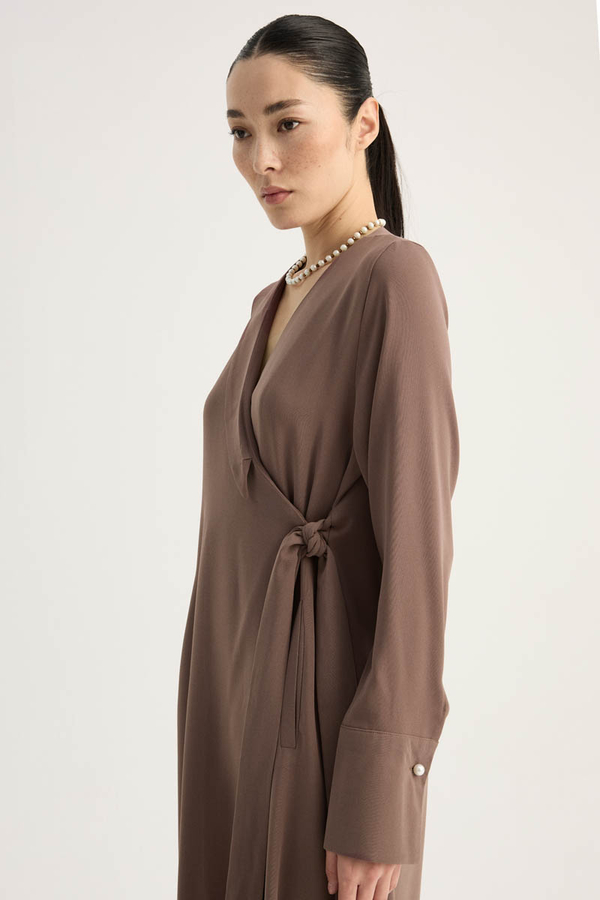 Kruvaze Krep Abaya Kahverengi - 7