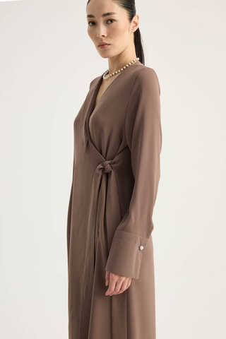 Kruvaze Krep Abaya Kahverengi - 9