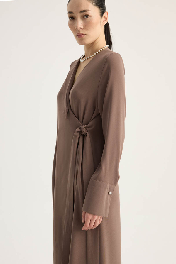 Kruvaze Krep Abaya Kahverengi - 9