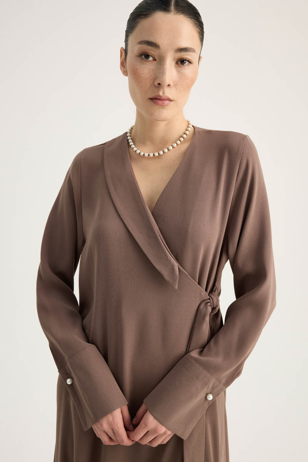 Kruvaze Krep Abaya Kahverengi - 10