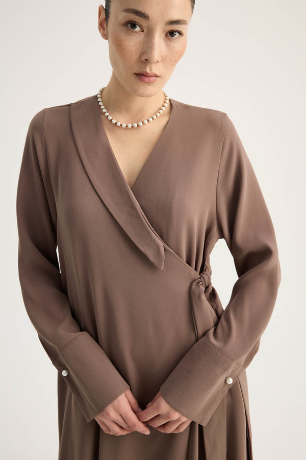 Kruvaze Krep Abaya Kahverengi - 11