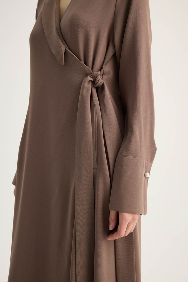 Kruvaze Krep Abaya Kahverengi - 12