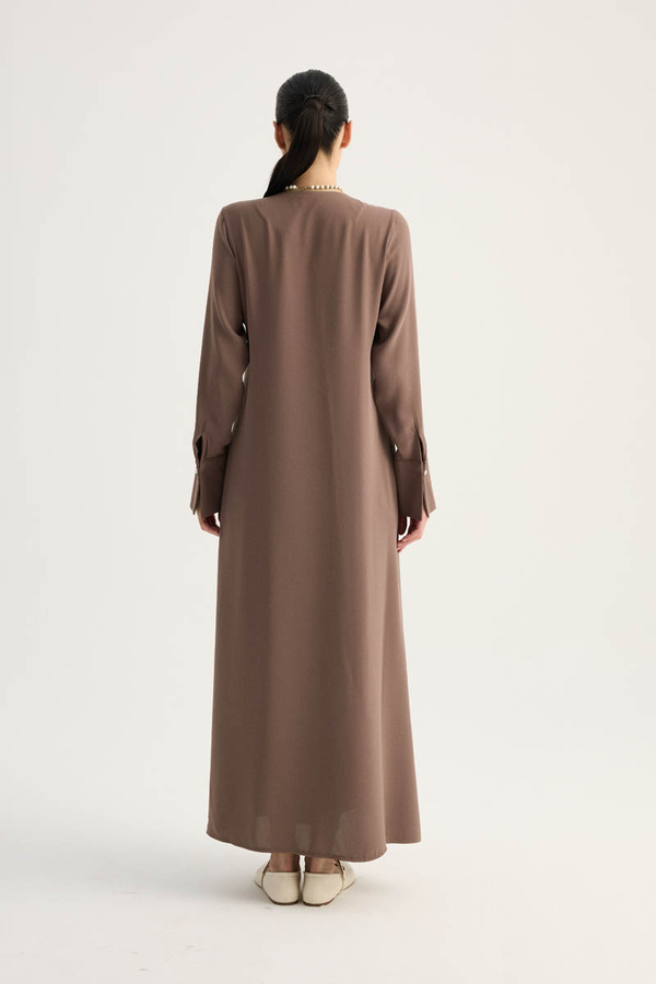 Kruvaze Krep Abaya Kahverengi - 13