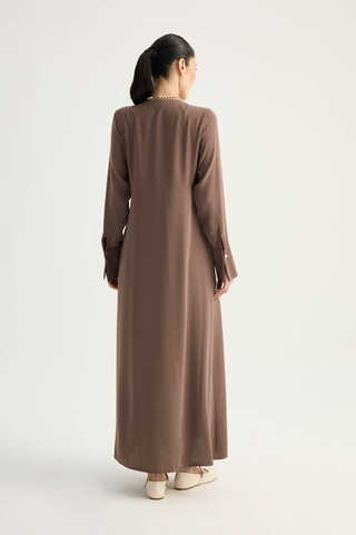 Kruvaze Krep Abaya Kahverengi - 14