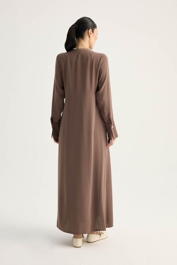Kruvaze Krep Abaya Kahverengi - 14