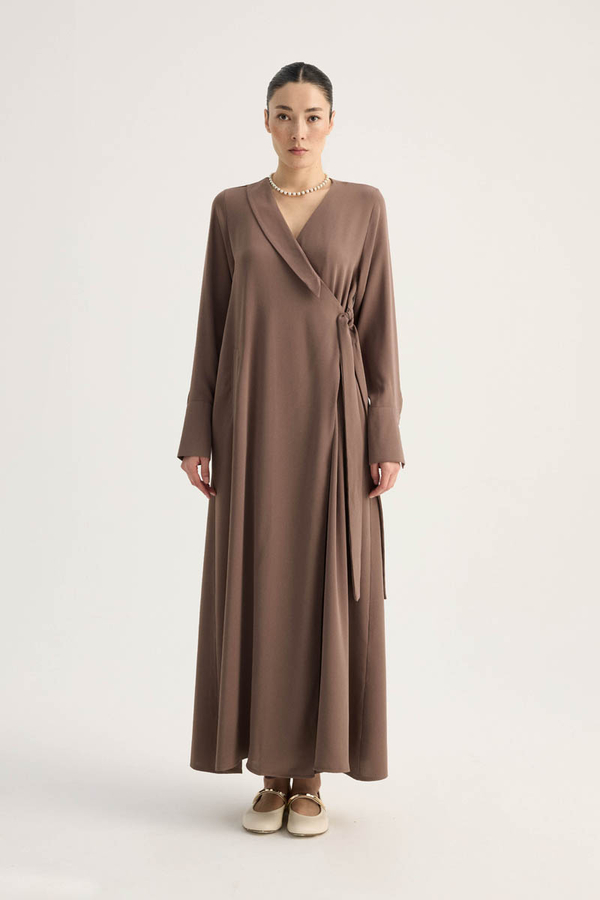 Kruvaze Krep Abaya Kahverengi - 2