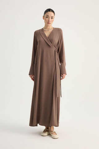 Kruvaze Krep Abaya Kahverengi - 3