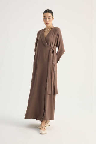 Kruvaze Krep Abaya Kahverengi - 5